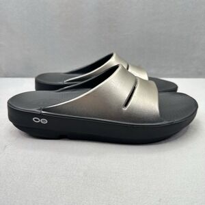 OOFOS OOahh Luxe Womens Size 8 Sandals Latte Recovery Lightweight Comfort Slide